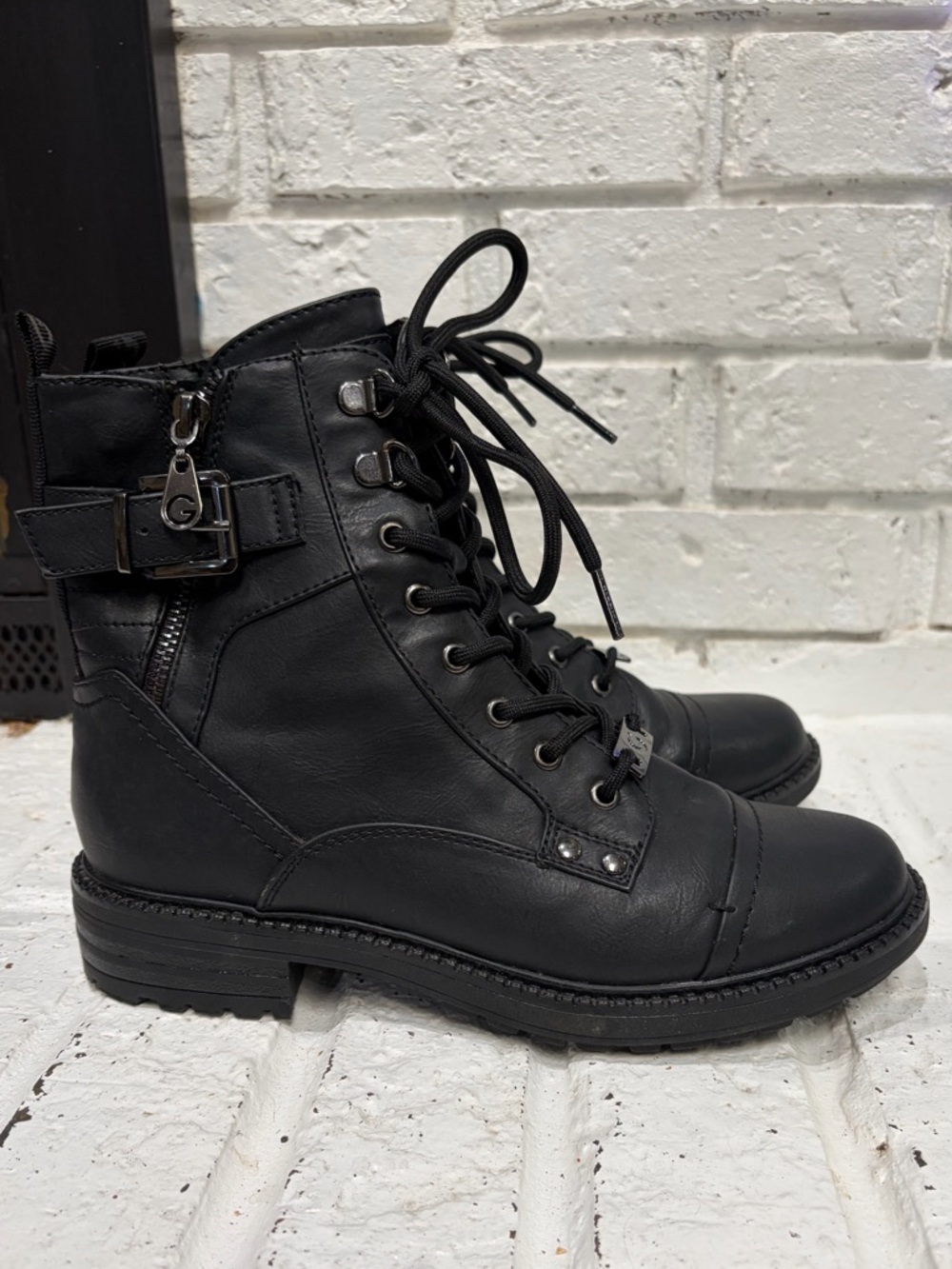 GBG Black Lace-Up Combat Boots with Zip & Buckle - Picture 3 of 5